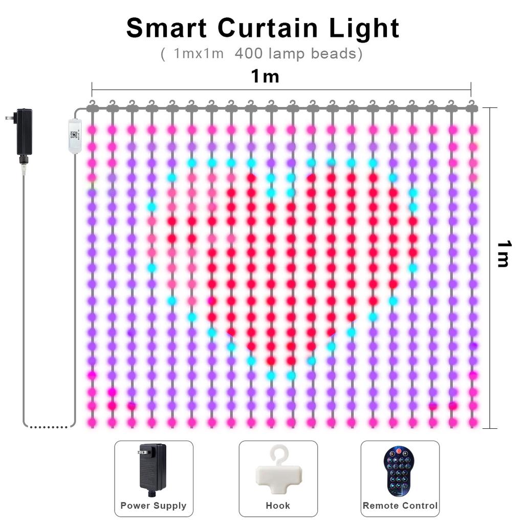 9.9ft Smart Curtain Lights RGBIC LED Curtain Fairy Lights APP Remote Control DIY Text Pattern Scene Christmas Wedding Holiday