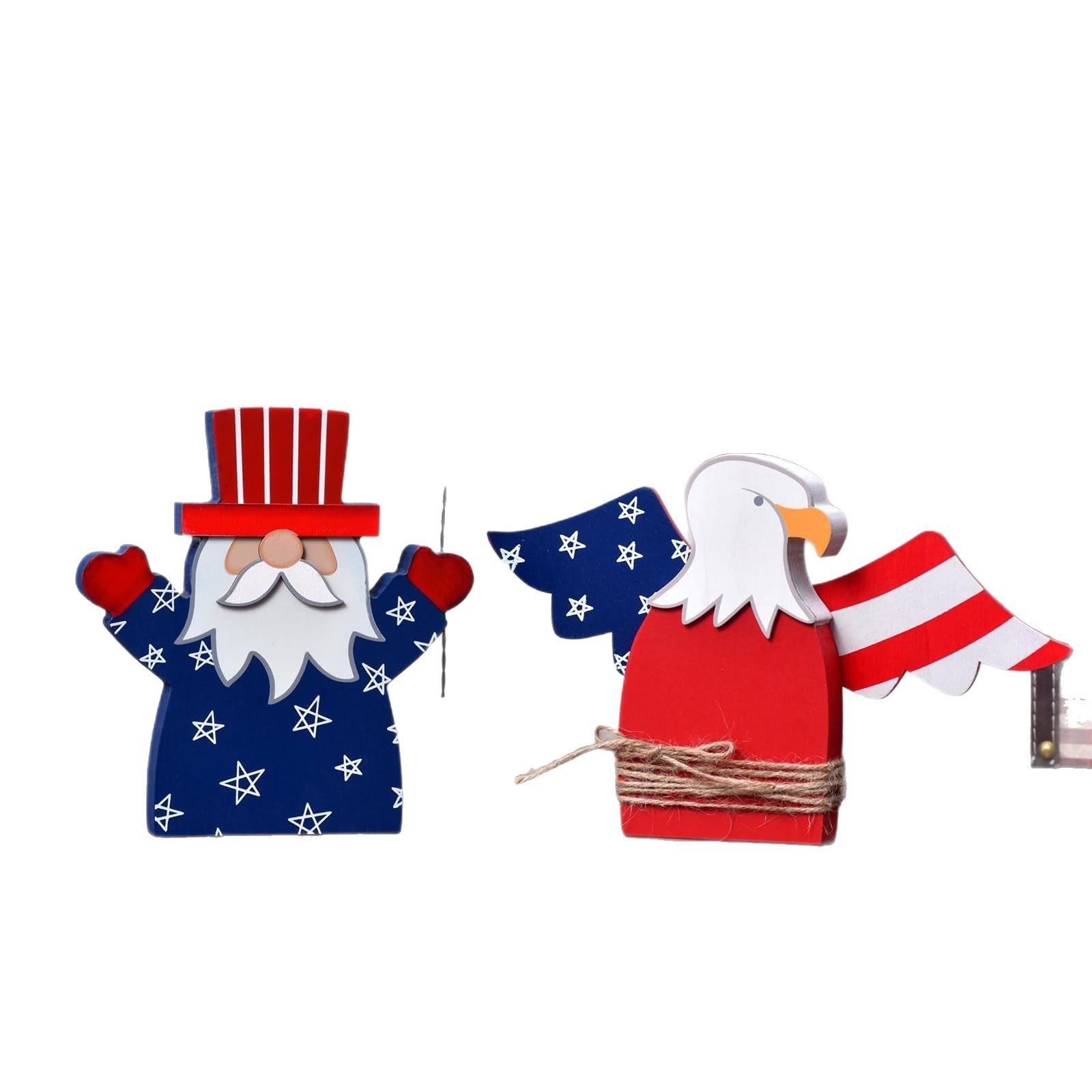 

Набор украшений для стола из 2 патриотических центральных элементов, деревенские деревянные фигурки гномов ко Дню независимости, праздничные украшения для многоярусного подноса One Size