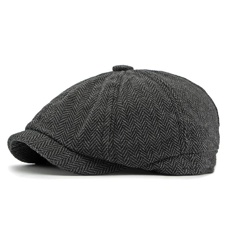 

Twill Flat Cap for Men Women Herringbone Newsboy Caps British Style Octagonal Hat Solid Green Red Detective Cabbie Beret Hat Elastic 56-60cm чёрный