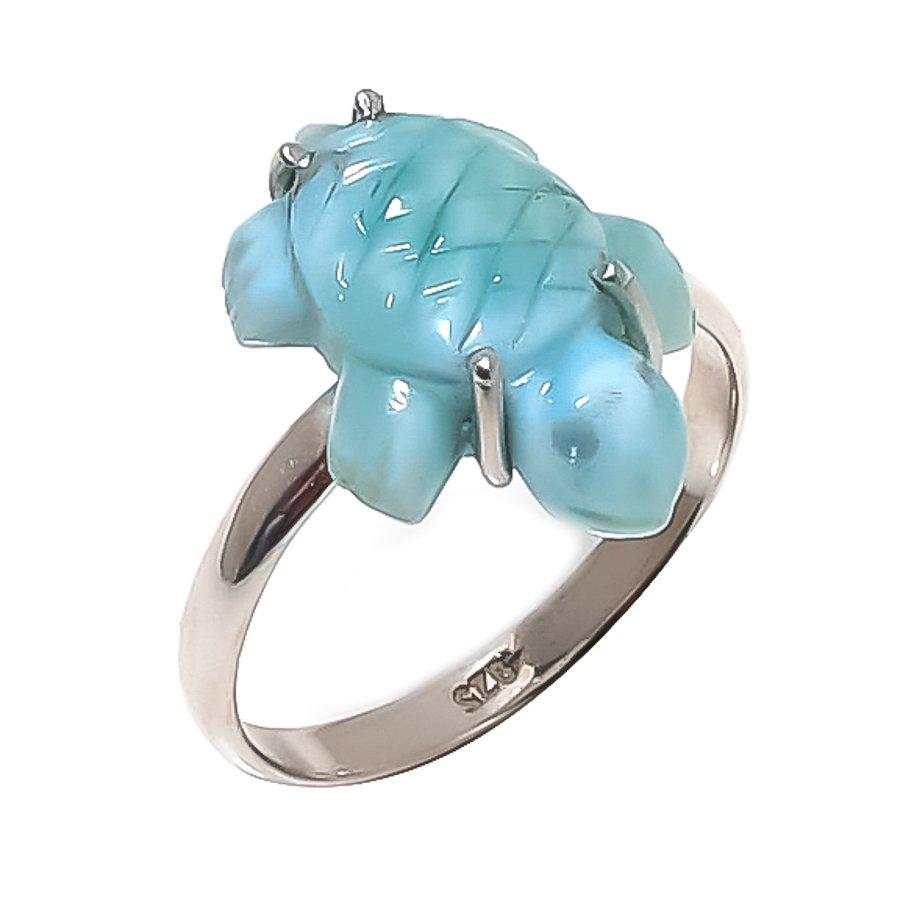 

Natural Larimar Gemstone Handmade 925 Sterling Silver Jewelry Ring Size 8 z8G29