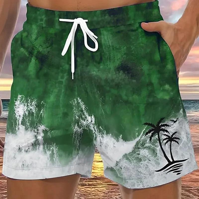 3D Print Colourful Beach Short Pants Men's Coconut Tree Pattern Board Shorts Summer Hawaiian Casual Loose Gym Sports Swim Trunks