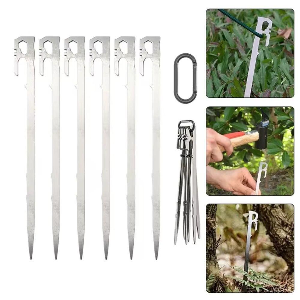 6Pcs/set Stainless Steel Camping Tent Stakes Wind-Resistant Garden Ground Nail  Beach