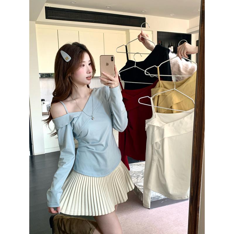 2026 Spring Women s Plus Size Sweet Off-the-Shoulder Slimming Long Sleeve Top L