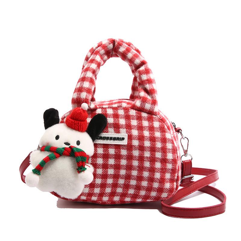 Cute plush bag women's 2025 autumn and winter new sweet and cool oblique span bag Christmas original portable shoulder bowling bag
