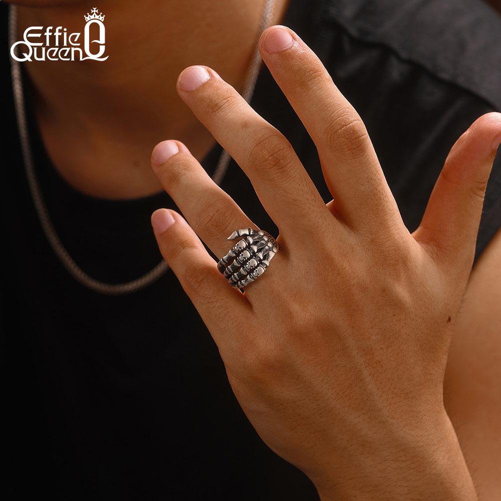 Effie Queen Retro Trendy Skull Ring Adjustable 925 Sterling Silver Skull Ghost Ring Hip-hop Rock Halloween Party Jewelry NMR19