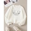 European sizes Girls Crew Neck Sweatshirt Lace Bow Pattern, Soft Cozy Pullover, Warm Casual for Autumn & Winter.