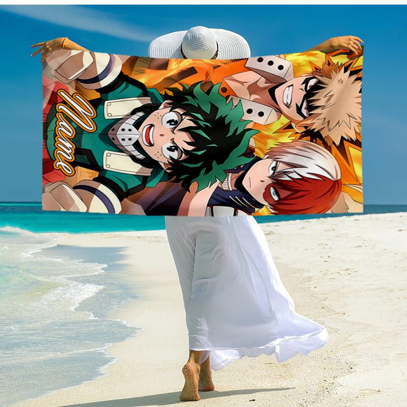 Custom Name Ultra-Soft Beach Towel with My Hero Academia Theme,Ideal for Pool - Camping, Diving - Perfect Travel Essential, Vibrant Beach Towel.