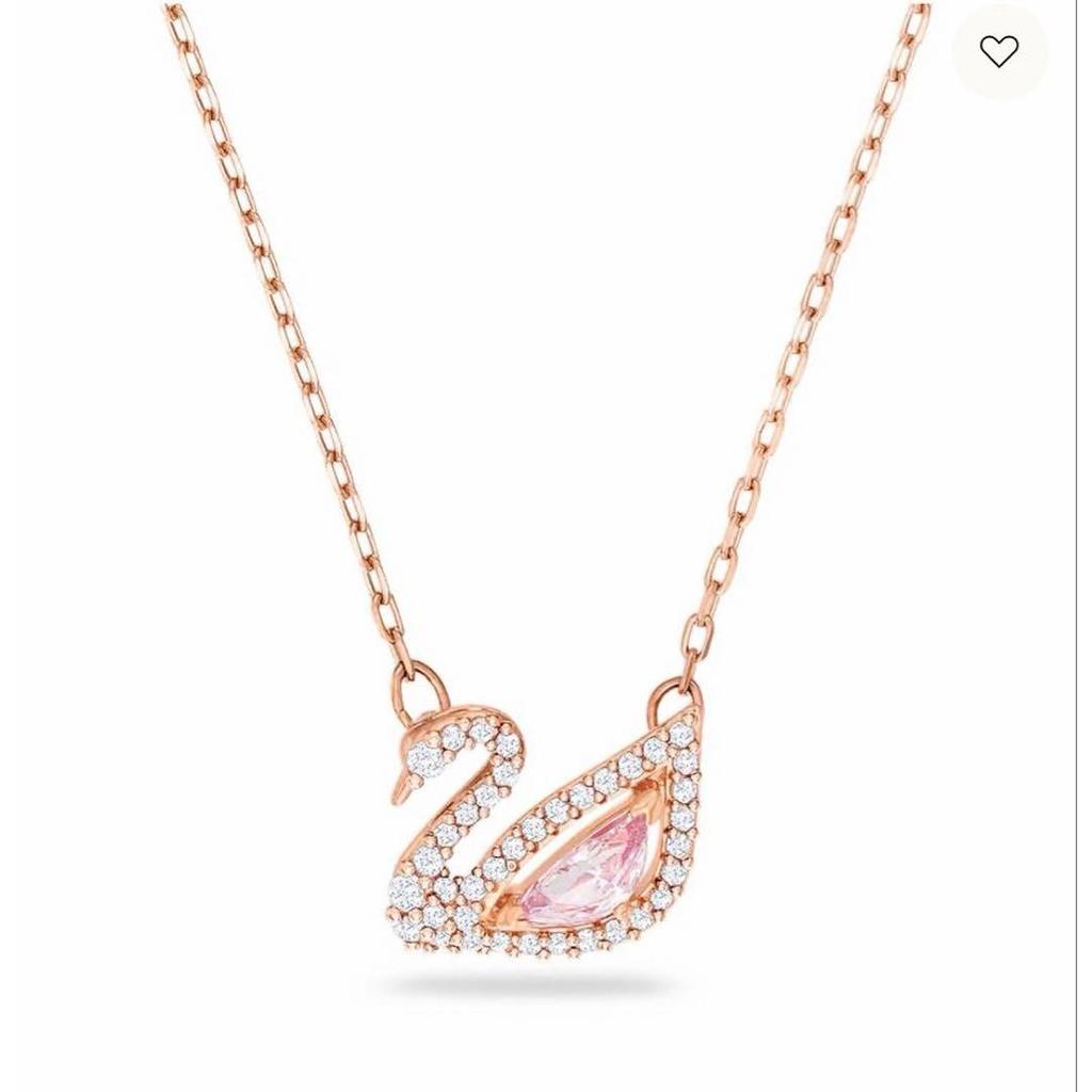 Used SWAROVSKI Swarovski Swan Necklace Pink Gold Swan