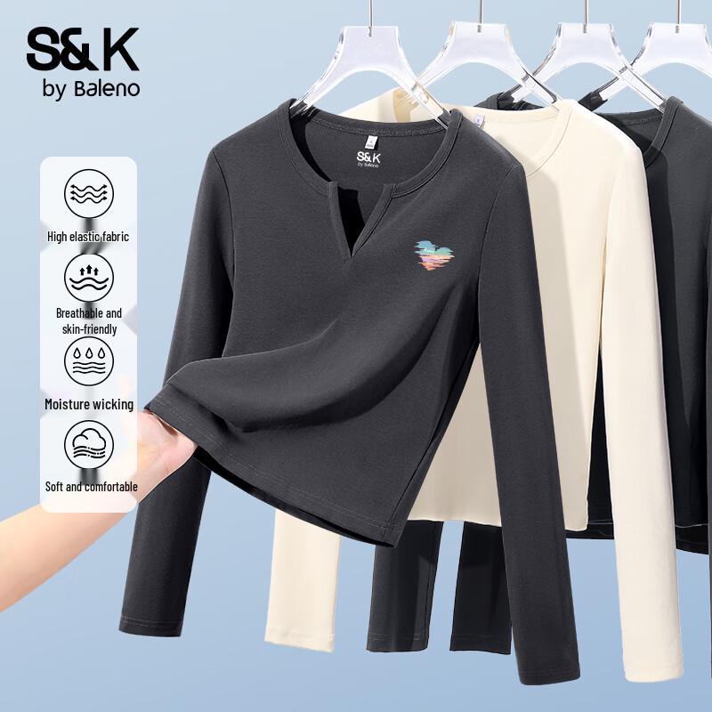 Baleno S&K Women's V-Neck Long Sleeve Slim Fit T-shirt