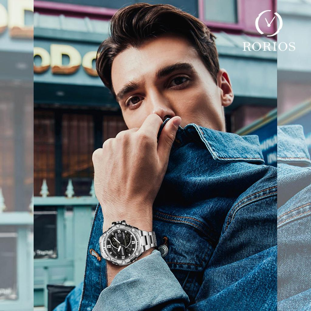 RORIOS Herren-Quarz-Uhr mit Datumsanzeige, Leuchtendes Zifferblatt, Leicht, Multifunktional, Wasserdicht, Perfekt für Sport, Arbeit und Pendeln,