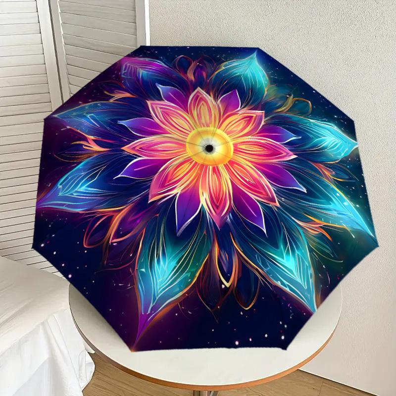 1pc Cosmic Floral Mandala Umbrella with Plastic Handle,Suitable for All Seasons Home Travel Outdoor UmbrellaDD1110