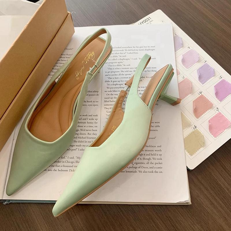 Fashion SUOJIALUN Summer New Brand Women Sandal Fashion Pointed Toe Sahllow Slip On Ladies Elegant Slingback Shoes Thin High Pumps