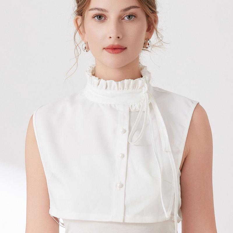 Ruffled Bows Tie Decorative Fake Collar Ladies Detachable Sweater Half Shirt High Collar For Women Girls