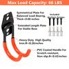 Wall Mount Heavy Duty Double J Hook for Garage Storage: 4 Pack Orange 2.8 Inch Steel Utility Hooks with Anti-Slip PVC Coating 65 LB Load Capacity for