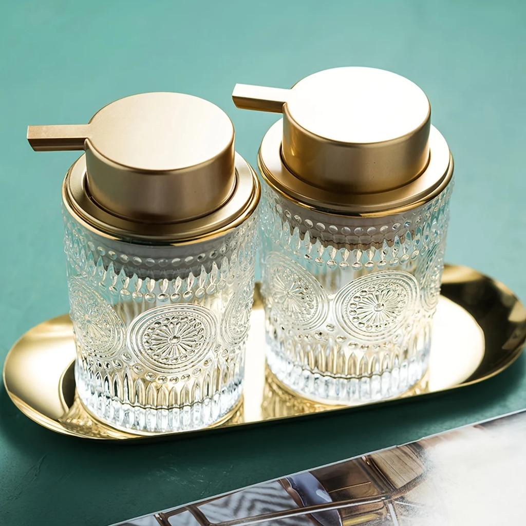 Glass Foam Soap Dispenser With Rustic Golden Pump Refillable Foam Hand Soap Containers For Bathroom Kitchen Decor 1Pc Embossed