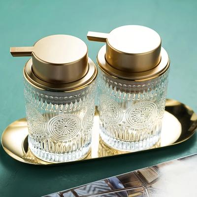 1Pc Embossed Glass Foam Soap Dispenser With Rustic Golden Pump Refillable Foam Hand Soap Containers For Bathroom Kitchen Decor