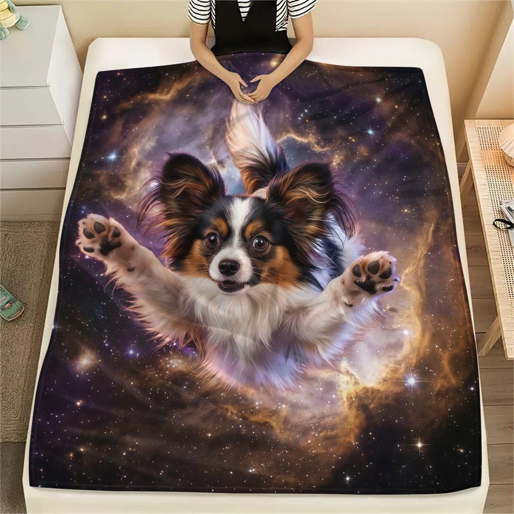 1Pc Galaxy Cat Dog Print Flannel Blanket High Quality Warm Comfortable Cover for All Seasons Perfect for Gifts Home Decor