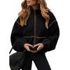 Womens Fall Winter Color Block Fleece Zip Up Warm Plush Jacket Casual Loose Fit