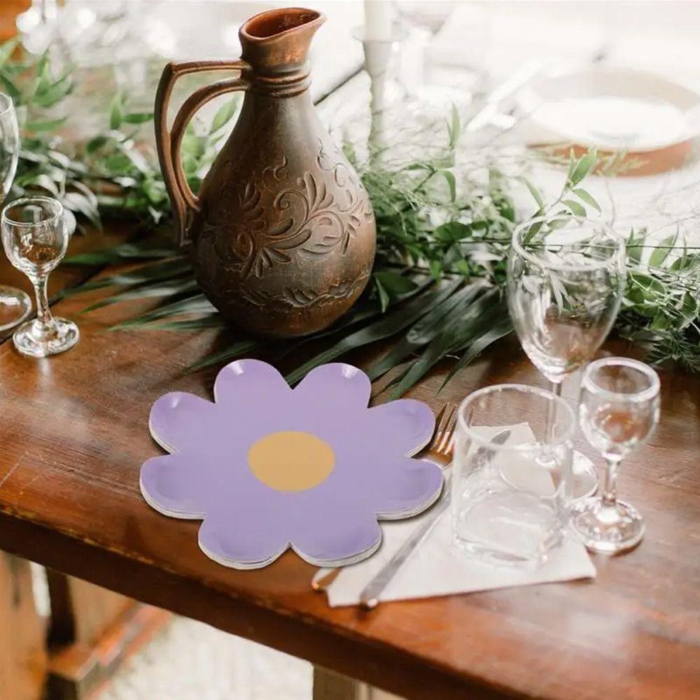 10pcs Paper Flower Dinner Plates Disposable Cake Tray Daisy Plate  Children's Birthday Party