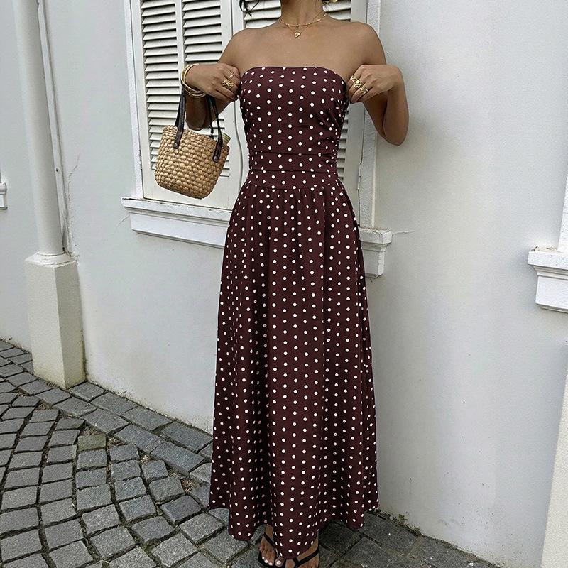 2026 Summer Elegant Retro Polka Dot Sleeveless Long Dress