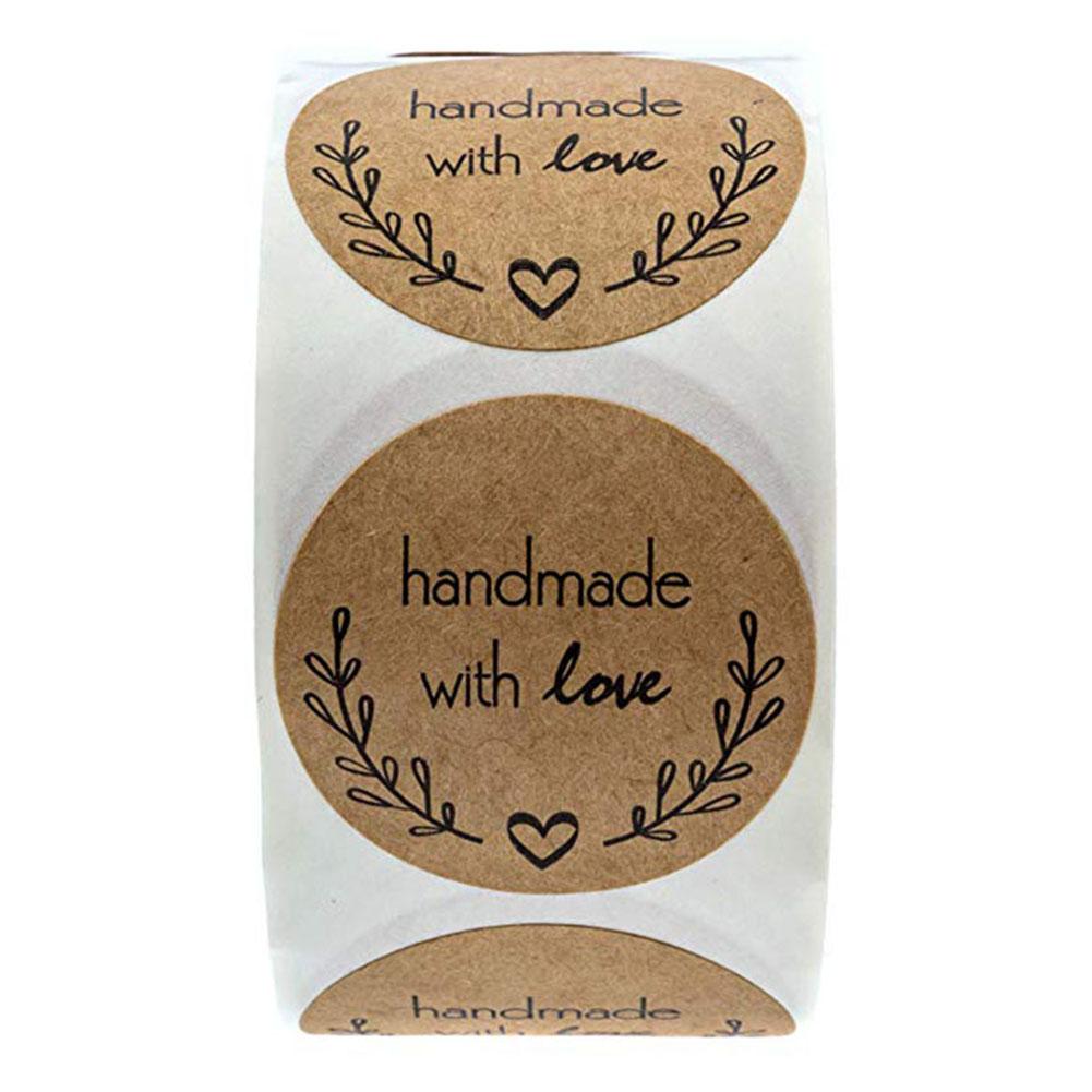 500Pcs Letters Stickers Round Self Adhesive Kraft Paper Labels Gift Tags
