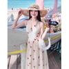 Seaside Travel, Vacation, Beach Dress, Fairy Temperament, Pure Desire To Open the Back, Neck Dress, Waist and Thin V-neck Dress