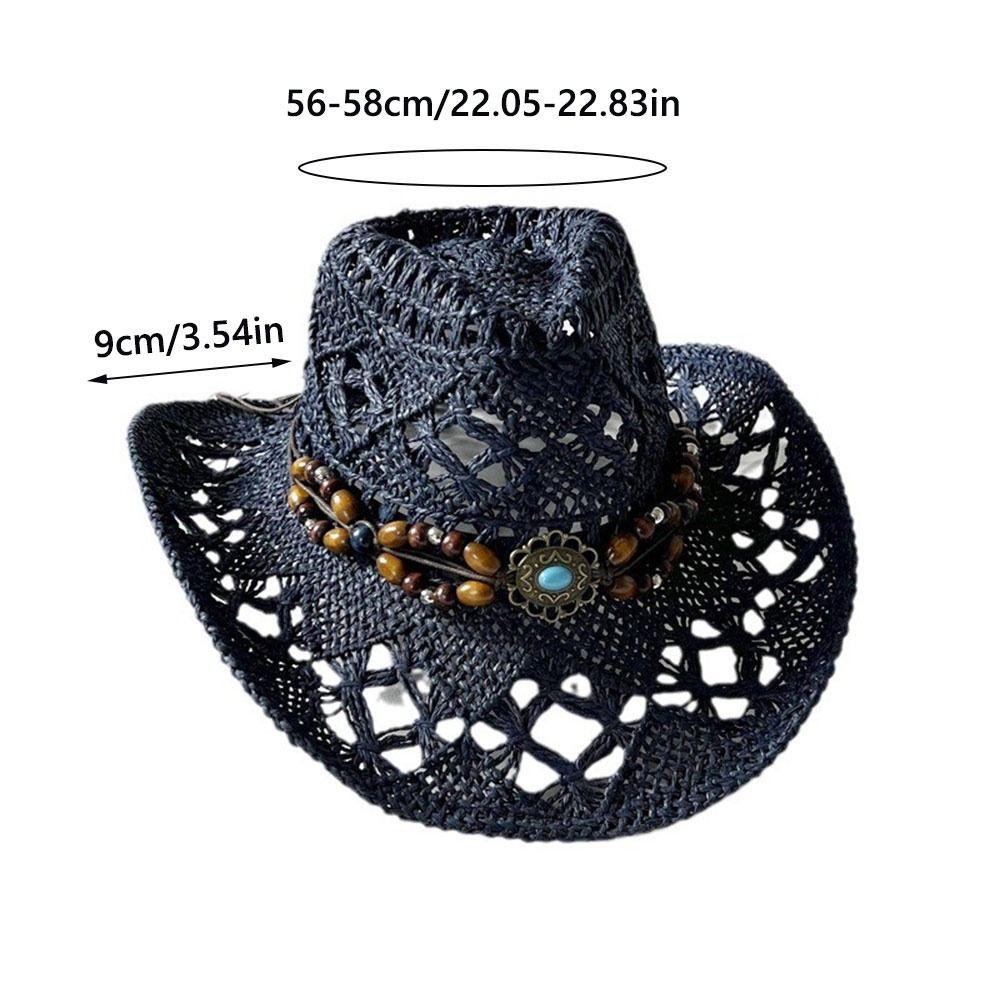 Straw Weave Sombrero Hat Hollow Out Western Cowboy Hats Bohemian Straw Hat  for Outdoor Holiday