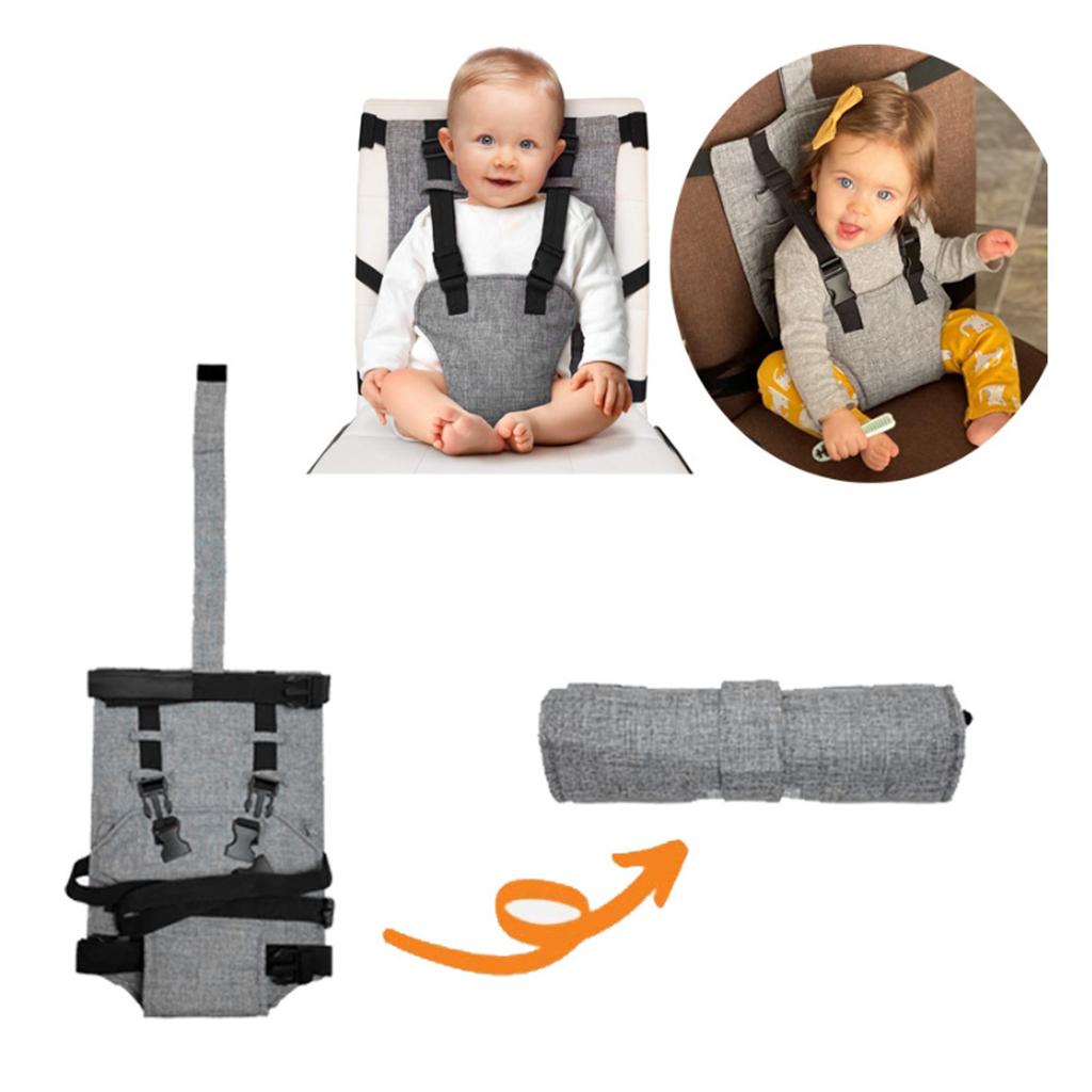 Baby Tragbarer Hochstuhl Reisegurt Sitz für Kleinkind Fütterungssicherheit Stoffgurt mit Verstellbaren Gurten Schultergurt