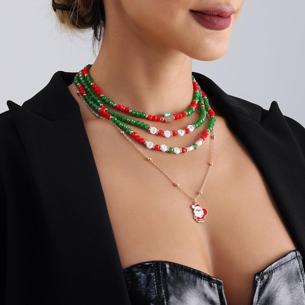 New Year Gift Christmas Christmas Snowman Elk Imitation Crystal Necklace Set Sweater Chain