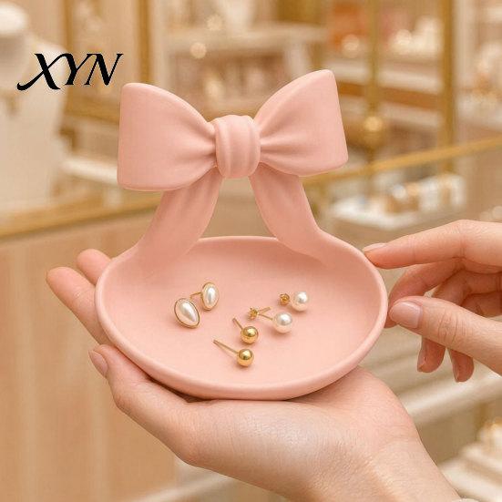 Versatile Home Decor Tray 3D Printed Bow Jewelry Organizer Tray, Decorative Ribbon Ring Holder for Beauty Accessory Rings Earrings Necklace,