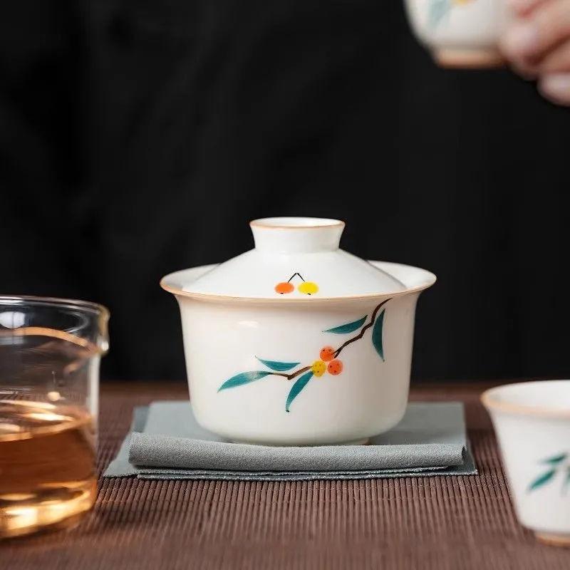 Portable Glass Hand-painted Ercai Hovering, Plant Ash Cover Bowl Travel Tea Set, Express Cup Set, Teapot Outdoor