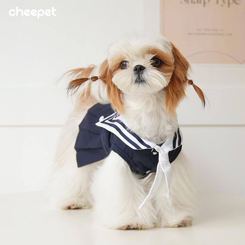Dog Navy Pet Summer Clothes Sailor Suit Cute Skirt Sweet Puppy Than Bear Schnauzer Costume Breathable