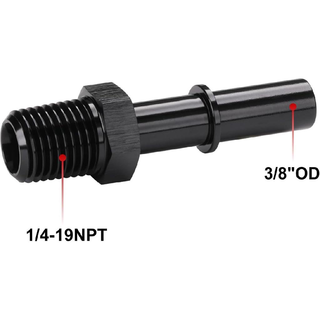 1/4 NPT Male to 3/8" SAE Quick Disconnect Male Push On EFI Fuel Fitting Adapter Straight Aluminum Black