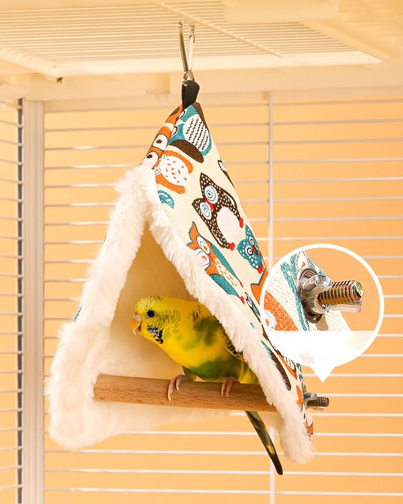 Bird Plush Perch Tent Winter Warm Triangle Hammock Nest Bed for Parrot Budgie Parakeet Cockatiel Lovebird