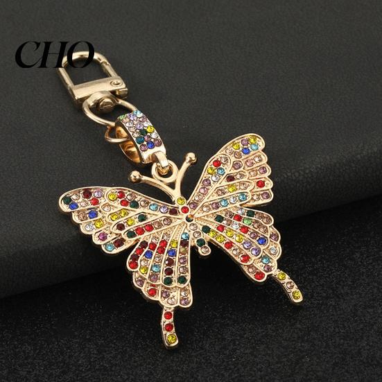 Butterfly Keychain Pendant Sparkling Rhinestones Shape Zinc Alloy Metal with Lobster Clasp Backpack Accessory