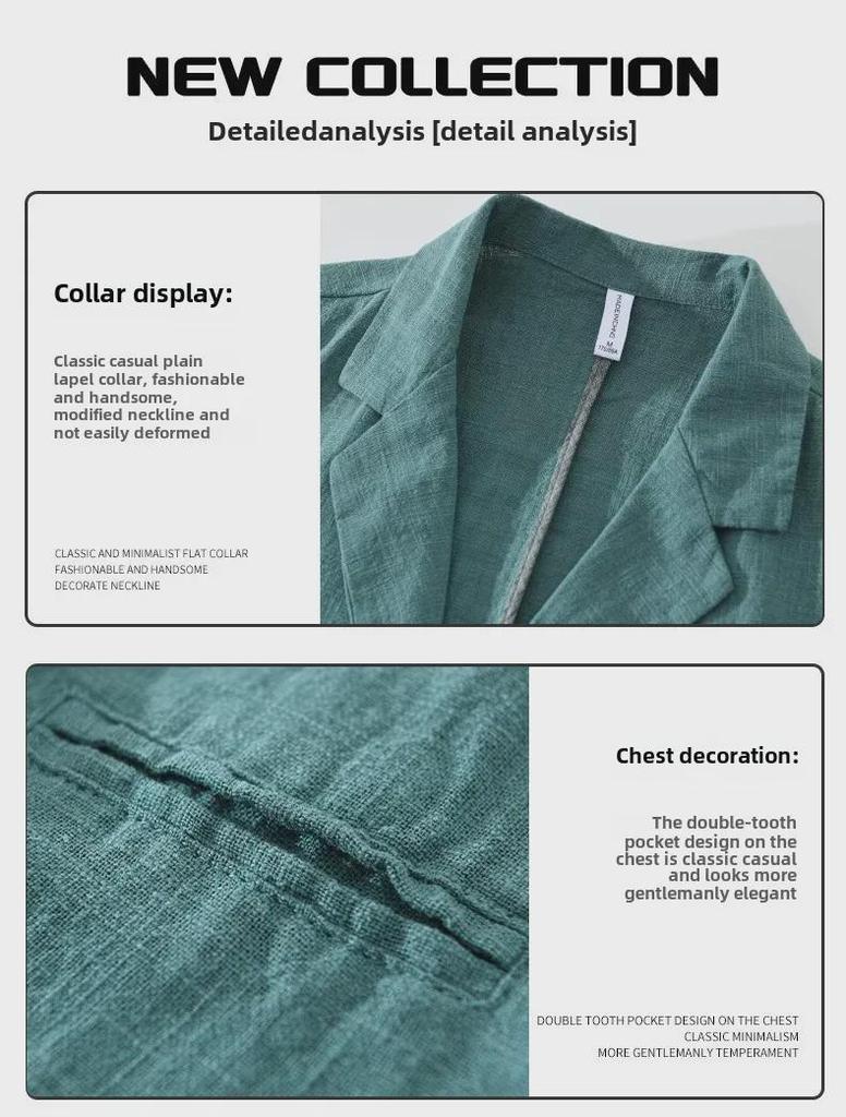 Herren-Retro-Anzug aus japanischem Ramie – locker, einreihig, einfarbig für Frühling und Herbst