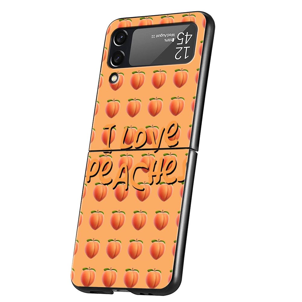 

Hard PC Phone Case For Samsung Galaxy Z Flip 7 6 5 4 Black Cover For Galaxy Z Flip 3 Foldable Shockproof Bag Cartoon Fruit Peach Z Flip