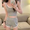 Korean Style Women's Summer Yoga Set: Three-Quarter Length Hot Pants and Trendy Outerwear for Running and Casual Workouts.