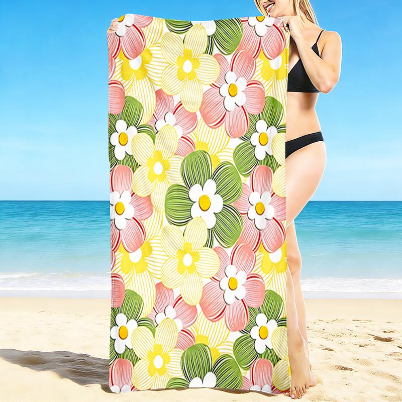 1Pc Floral Beach Towel, Quick Dry, Multi-Use for Beach Pool Gym Yoga Home Travel, Christmas, Halloween, Xmas Gift M92819