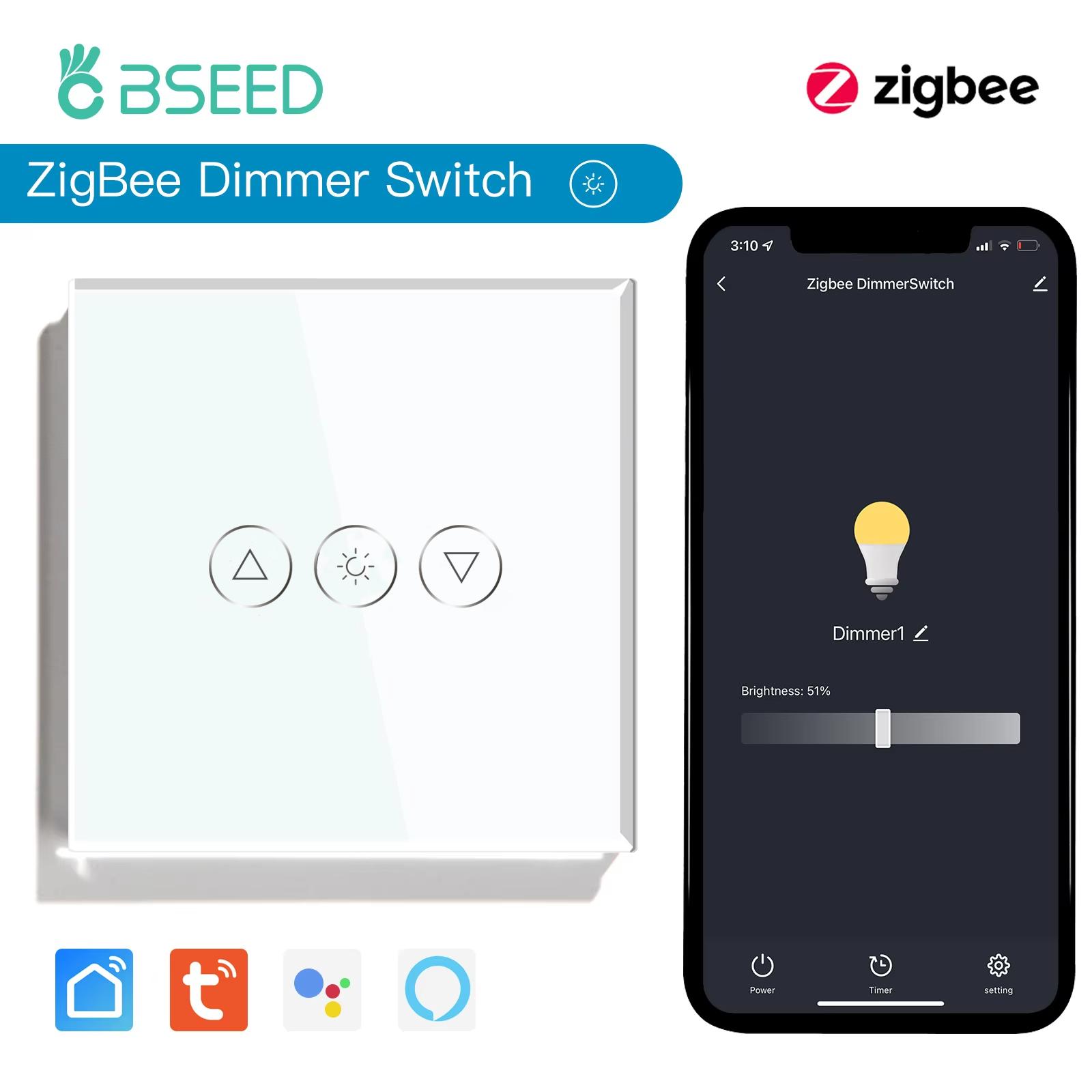 

BSEED Zigbee Dimmer Touch Switches Wall Dimmers Tuya Smart Life Alexa Control Plus Normal EU Socket Type-c USB Ports White