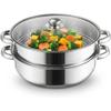 Steamer Pot With Lid 2 Tier, Multipurpose Stainless Steel Steaming Pot, Steam Pots With Handle For Vegetable, Dumpling, Food, 11 Inch