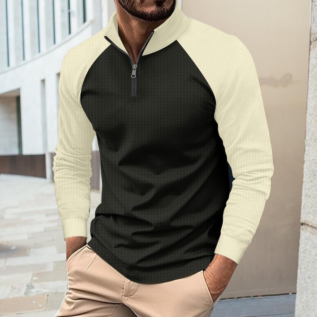 Men Golf Shirt Long Sleeve Colorblock Sweatshirt Lightweight Knitted Shirts