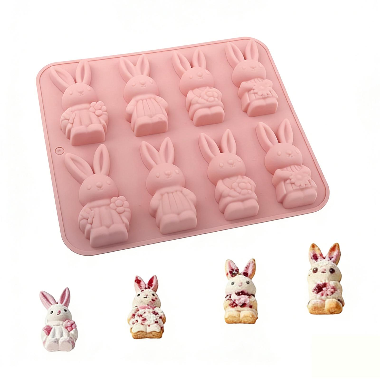 

3D Easter Bunny Silicone Chocolate Molds Holiday Decoration Rabbit Shape Molds for DIY Chocolate Candy Muffin Handmade Soap Cake розовый