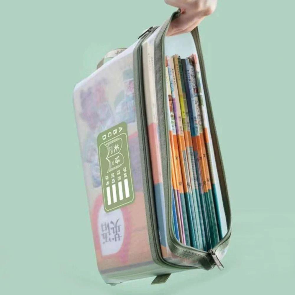 Double-layer Stationery Storage Bag New Transparent Large Capacity File Folders Organizer Bag A4 Cosmetic Makeup Bag