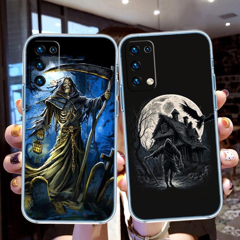 Grim Reaper Skull Transparent Phone Case for Samsung Galaxy A04 A04S A14 A23 A34 A54 M23 M33 M52 M53