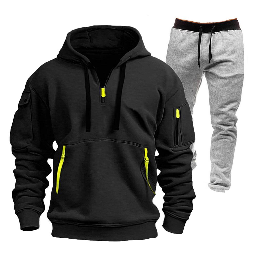 Men's Winter Fleece Multi-pocket Zipper Sweatshirt Suit Personalized Casual Hoodie Suit