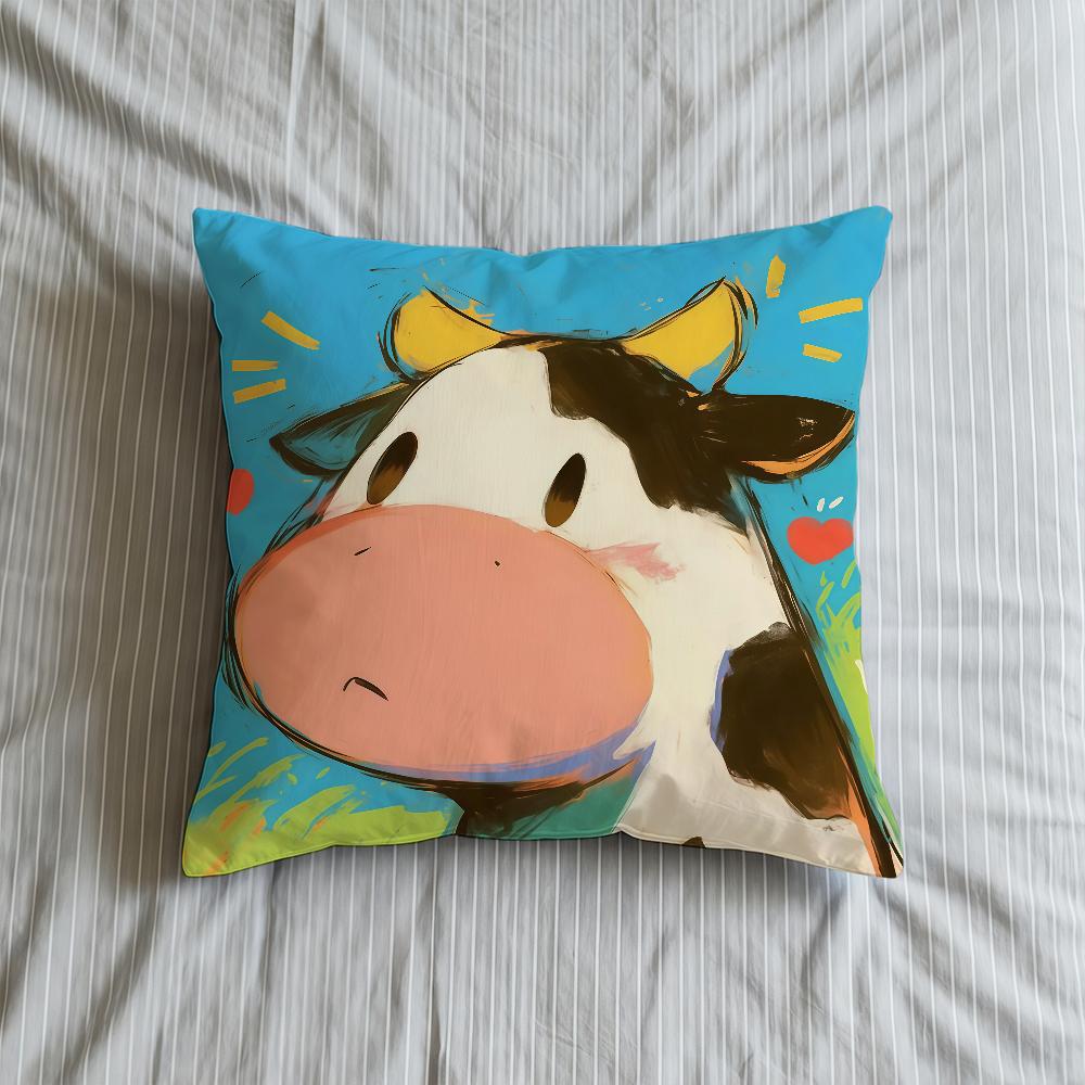 Cushion Cute Cover Soft Case Sofa Living Cartoon Room Illustration Home Comfortable Office Cow Decor Protective Pillow