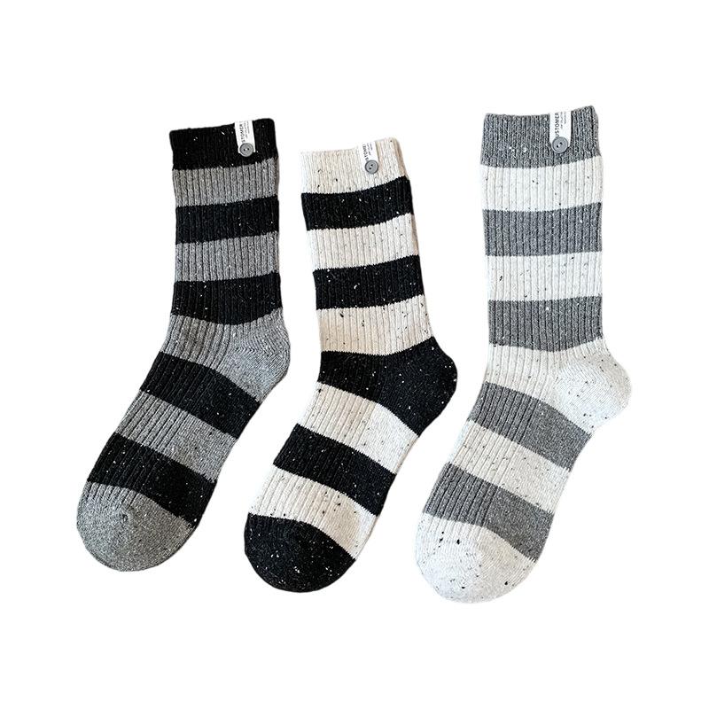 Autumn and Winter New Wool Socks Women Korean Striped Cute Medium Tube Socks Japanese Fashion School Girls Elastic Long Socks