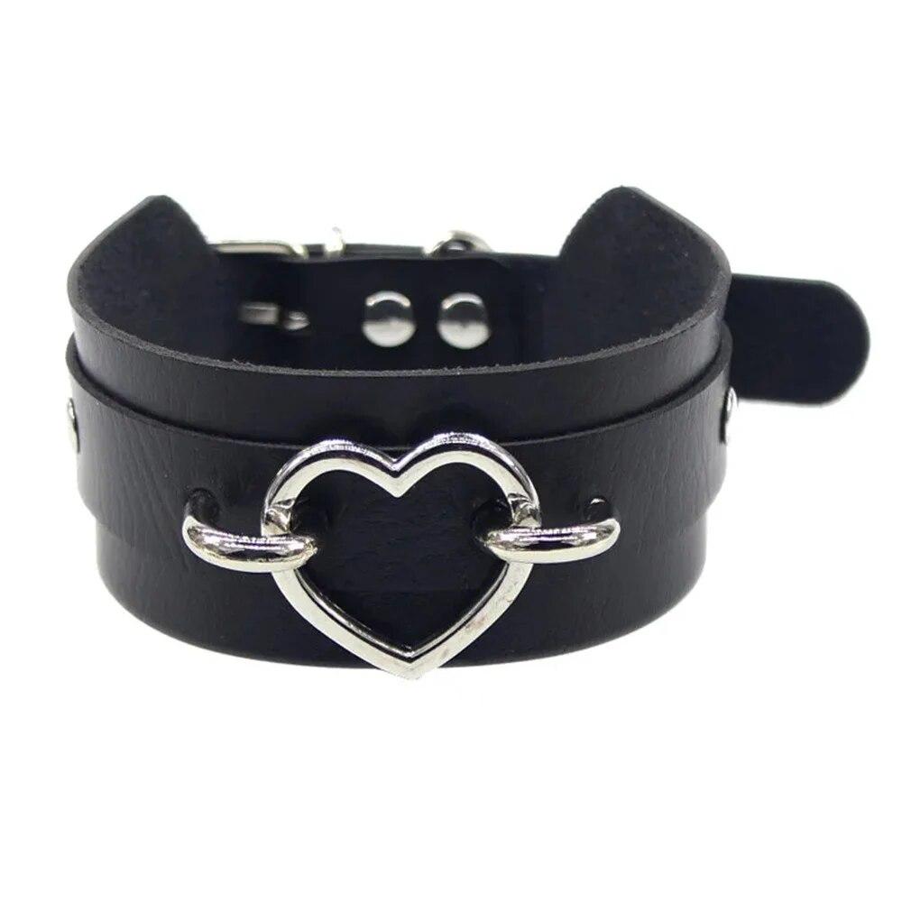 New Sexy Harajuku PU Leather Chain Heart Pendant Necklaces Women Men Punk Neck Gothic Black Pink Choker Necklace Cool Collar