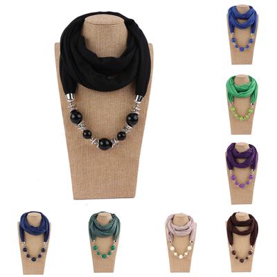 Colgante de cuentas redondas grandes para mujer, Color sólido, anillo redondo, bufanda, collar, joyería